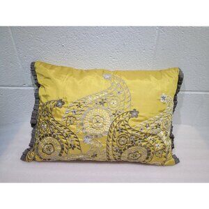 Keeco Address Home Decorative Pillow Mustard Yellow Gray Paisley Applique Ruffle